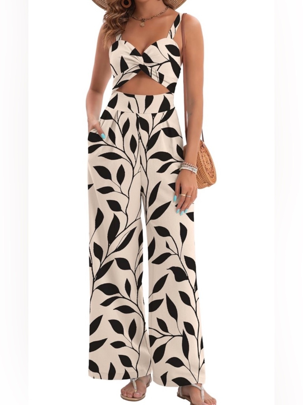 🆕 Dressy Sexy V Neck Twist One Piece Outfits Sleeveless Wide Leg Jumpsuit